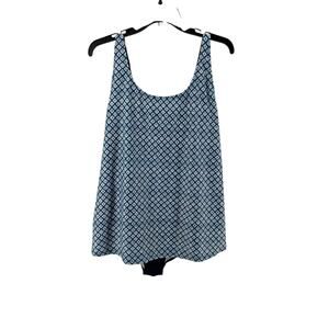 Beach Party Women's Plus Blue White Floral One Piece Swim Dress Size 20